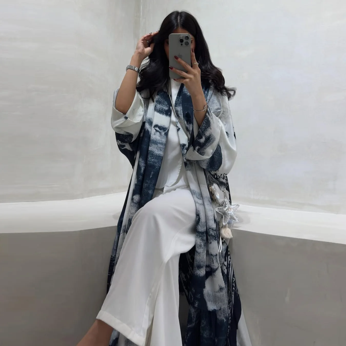 UNI Donna Stampa Abaya Sciarpa Abito Cadigan Abaya Dubai Eid Festa musulmana Jalabiya Ramadan Marocco Caftano Abiti Largo Abito arabo