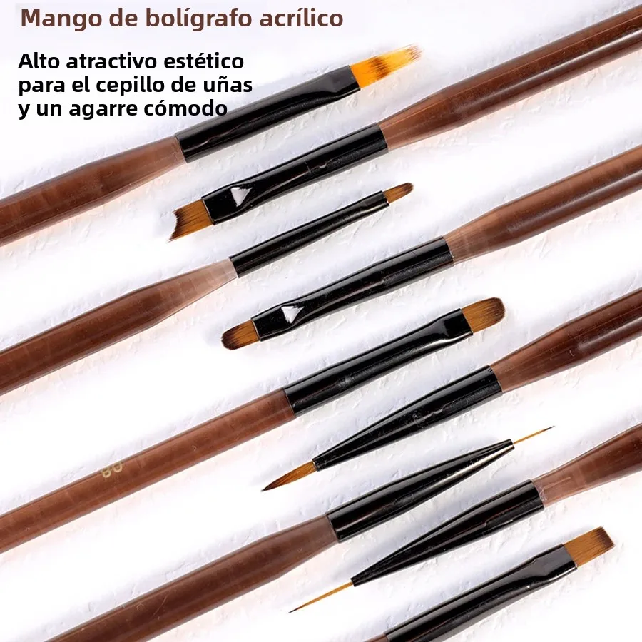 9 piezas Set de pinceles para uñas, pinceles de línea fina y detalles, mangos marrones elegantes, kit de herramientas de arte de uñas en gel para profesionales y hogar 2