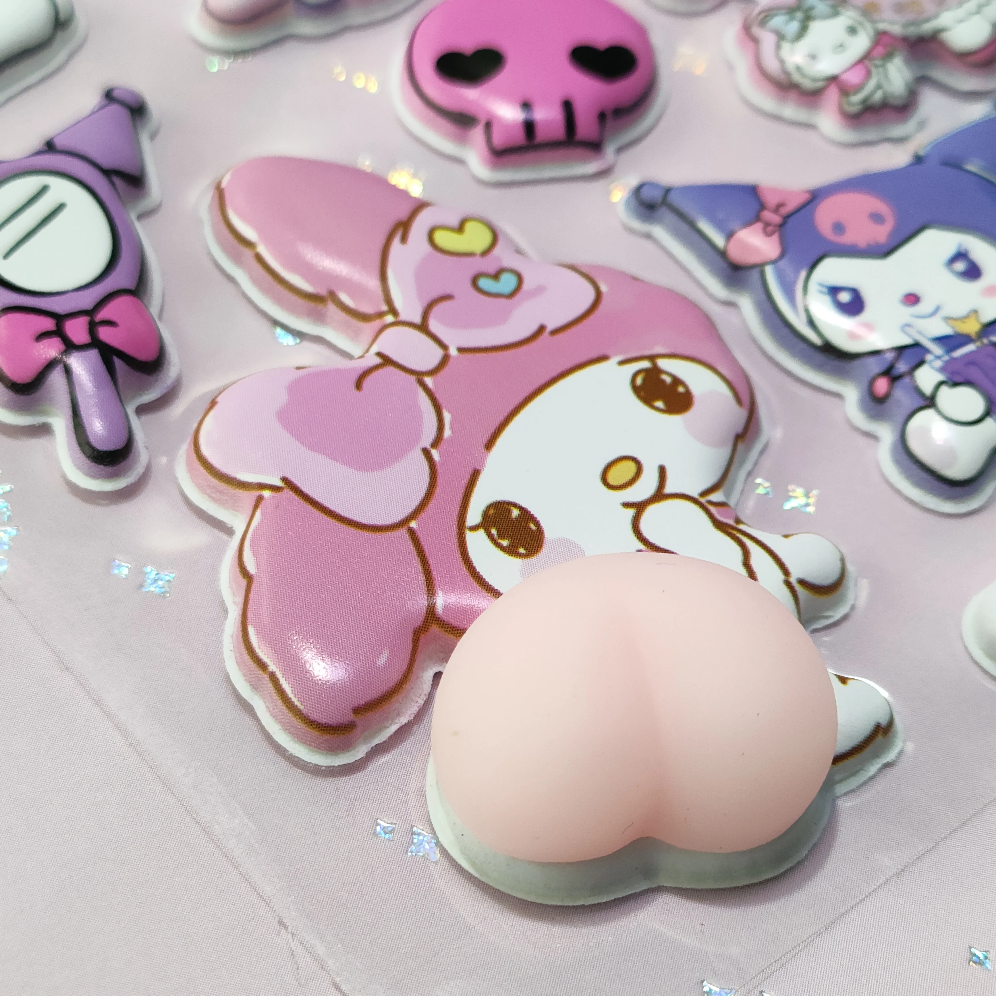 Sanrio Cute 3D Stereo Stickers - Soft Pinchable Butt Stress Relief Decals Perfect Cartoon Decor & Lovely Gift for Kids