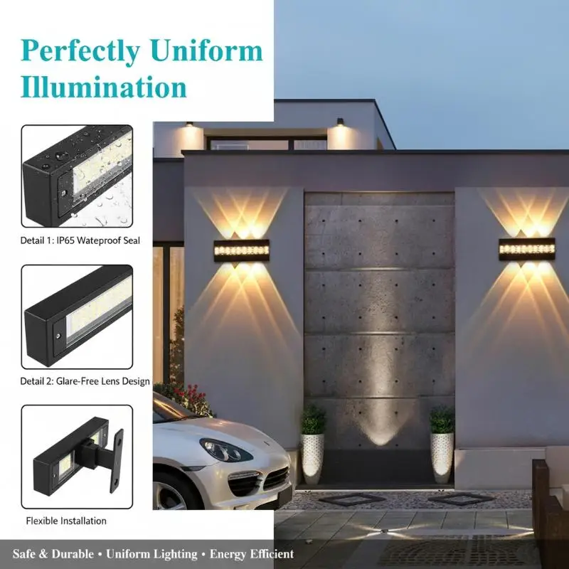 Outdoor Waterproof Wall Light 10W 8W 6W ABS Material Decorative Garden Lamp Exterior Wall Sconce Energy‑saving
