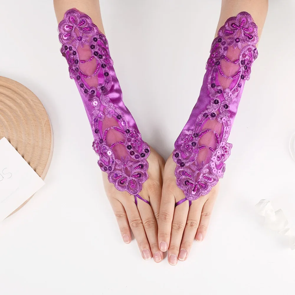 2024 فستان الحفلات قفازات برباط مثير الملابس والاكسسوارات فستان زفاف القفازات حجر الراين أنيقة واقية من الشمس قفازات سيدة