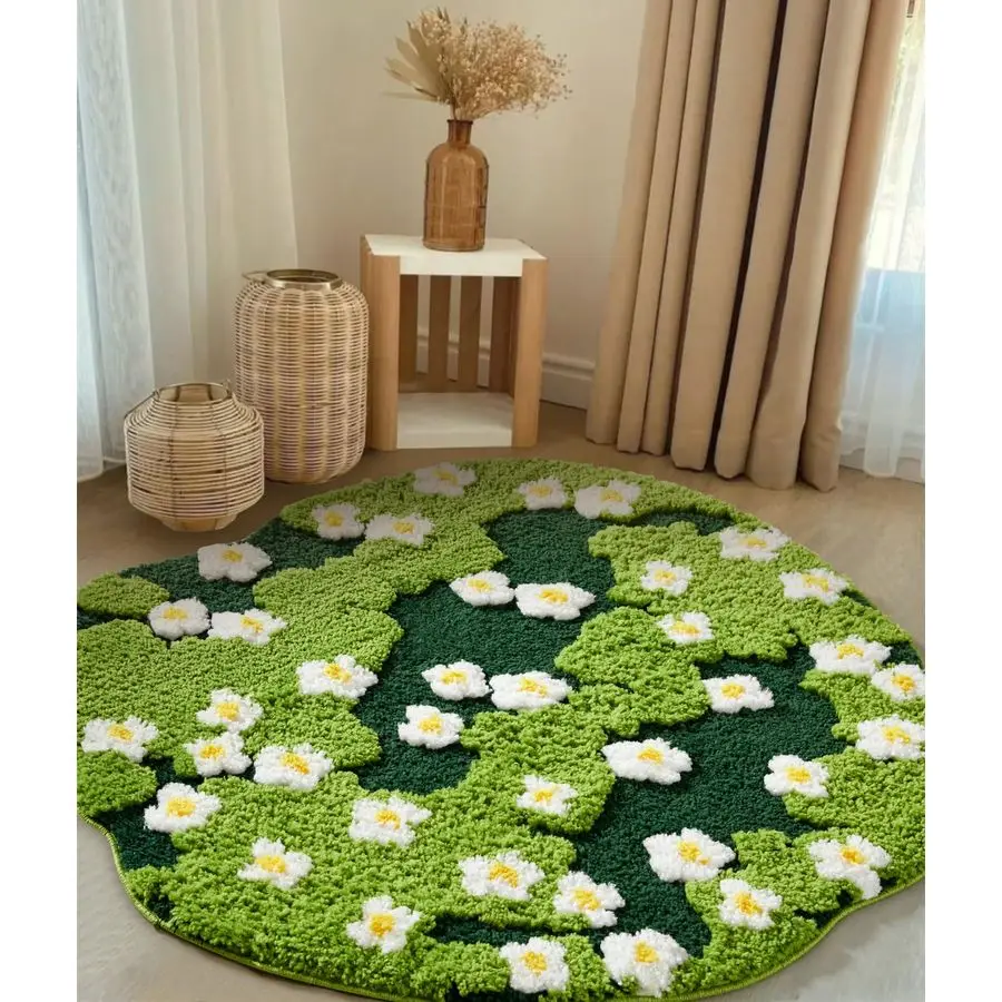 

Милый зеленый коврик для ванной с цветочным узором, большой, 3 фута, нескользящий, моющийся, современный, шикарный, в стиле бохо, модный, необычный, из микрофибры, с длинным ворсом