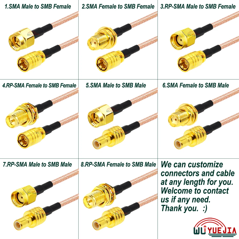 

SMA to SMB Adapter RG316 Cable SMA Male Plug to SMB Female Jack Connector 50ohm Antenna Extension Jumper Pigtail RF Coax Cable