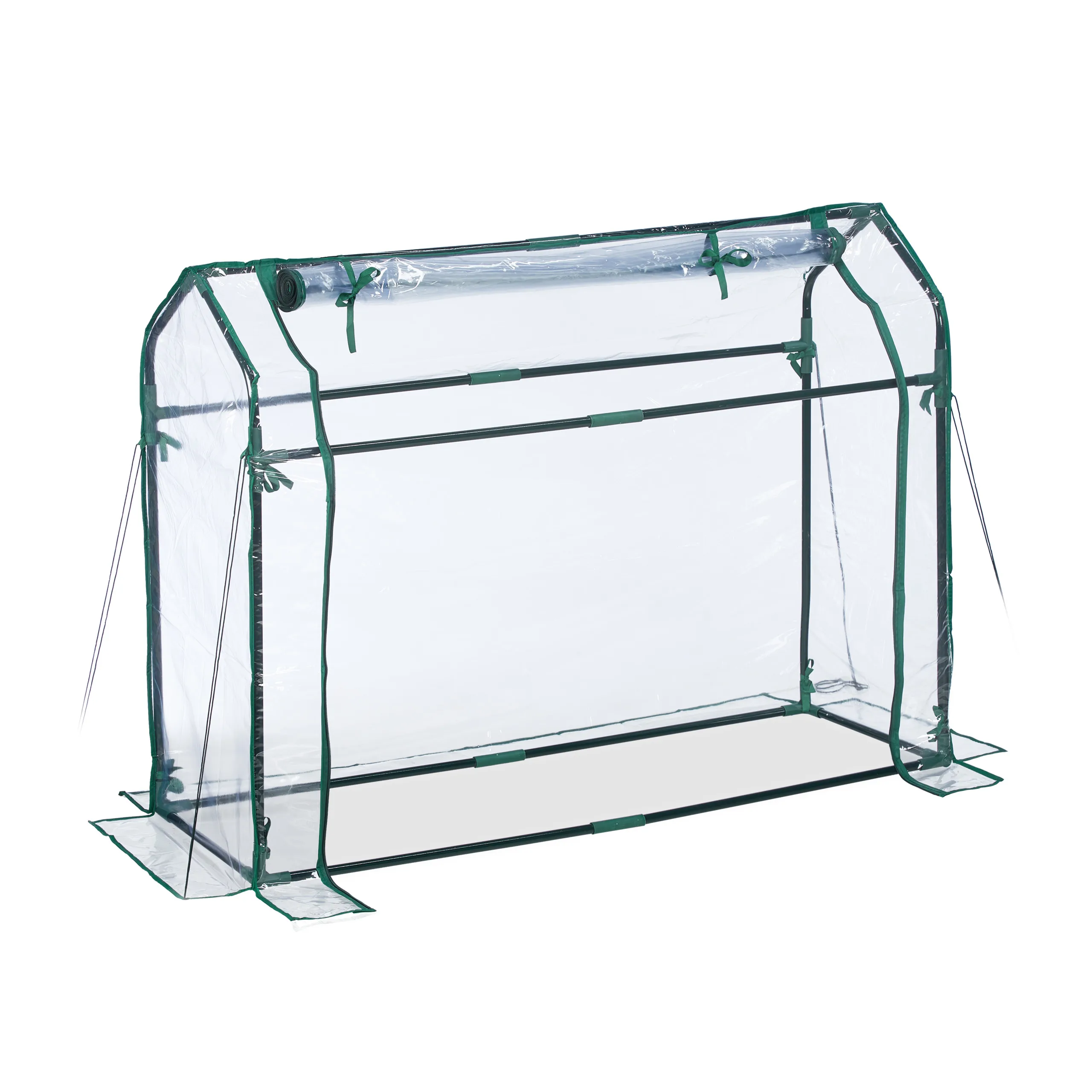 Serra, con porta arrotolabile, per ortaggi ed erbe, sistema a incastro, ferro e PVC, trasparente, verde scuro, 92 x 124 x 42 cm, Relaxdays