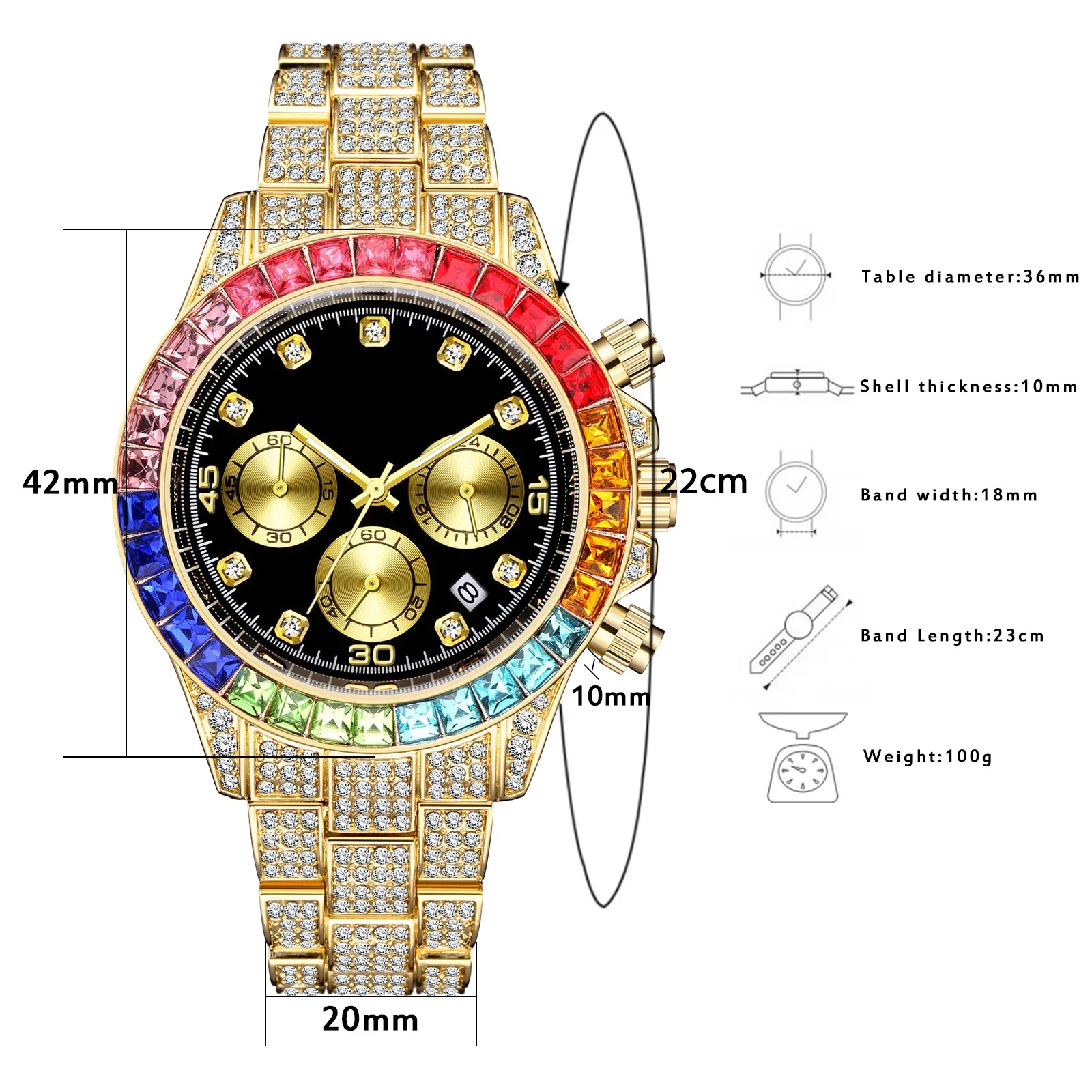 Luxury Men Colorful Watches Gold Silver Big Dial Man Wristwatch Sport Business Male Clock Relogio Masculino