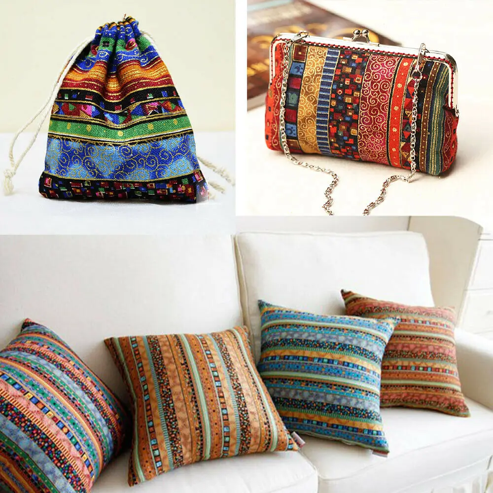 70x45CM Ethnic Style Cotton Linen Bronzing Fabric Household Textile Sewing Tablecloth Sofa Dress Cushion Curtain Pillowcase Bag