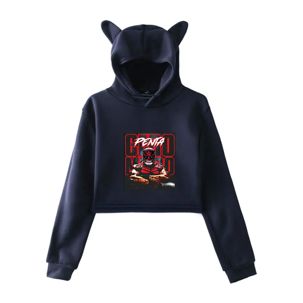 Penta El Zero Miedo Merch Vintage 90s ملابس الشارع الشهير شعار هوديي هوديس بلوزات للفتيات القط الأذن المحاصيل موضة الرياضة البلوز