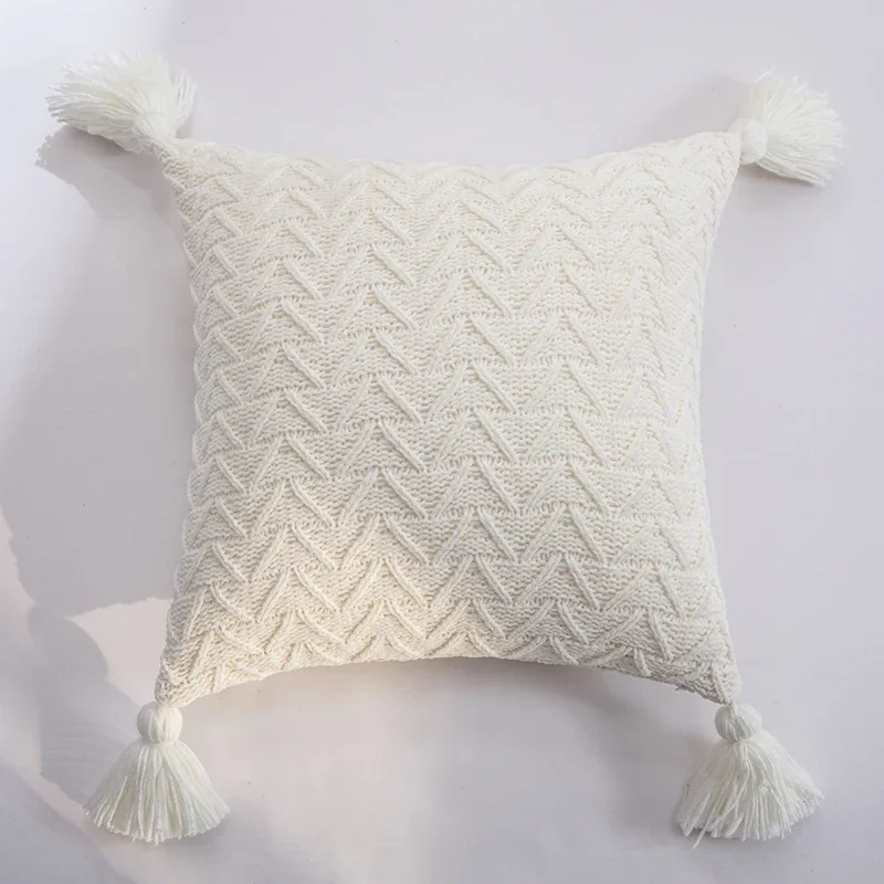 Soft Knit Cuhion Cover 45x45cm Solid Pillow Cove Pink Grey Cream Tassels Home decoration Pillow Case Square For sofa Bed
