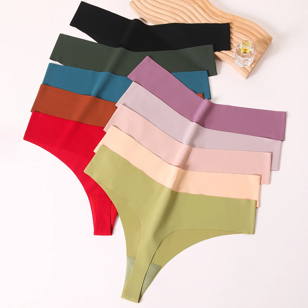 10Pcs/Set Women\'s Seamless Thongs Panties 2024 New Underwear Invisible Solid Casual Thongs Underpants for Woman T Back 10 Pieces