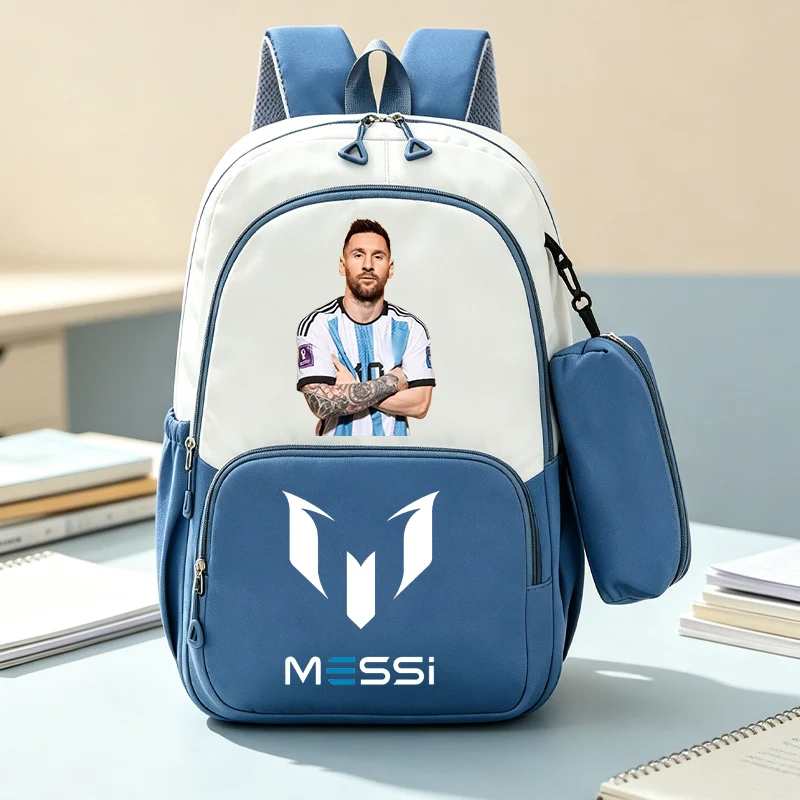2PCS Football Superstar Messi Backpack Pencil Case for Student Teenager Book Bags Rucksack Travel Backpack Mochila Escolar gift