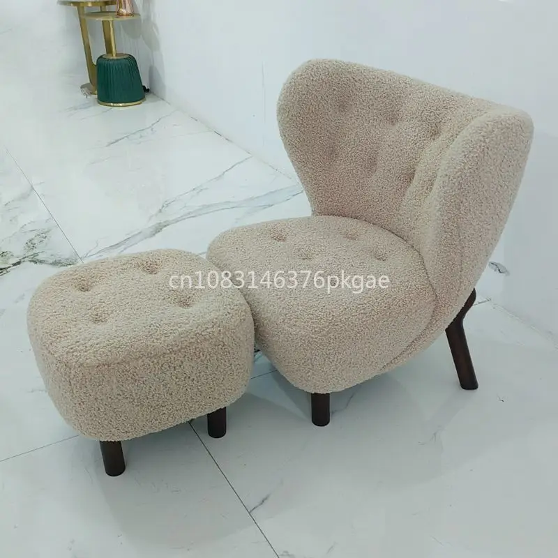 Nordic Lamb Fleece Single Sofa Living Room Retro Cream Lounge Chair Sofa Lazy Furniture