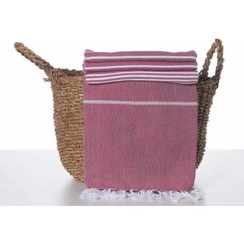 Lalay Pike Hand-Woven 170x220 cm Fringed Burgundy White Striped