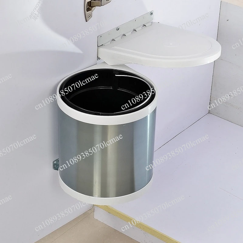 Built‑in Rotating Flip‑Top Trash Can, Stainless Steel Hidden Waste Bin for Kitchen Cabinet Corner