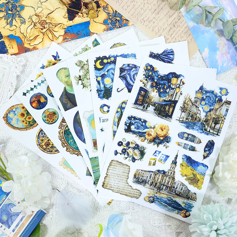20 Sheets/book Vintage Starry Night Art Rhapsody Landscape Sticker Book Creative DIY Journal Material Collage Stationery