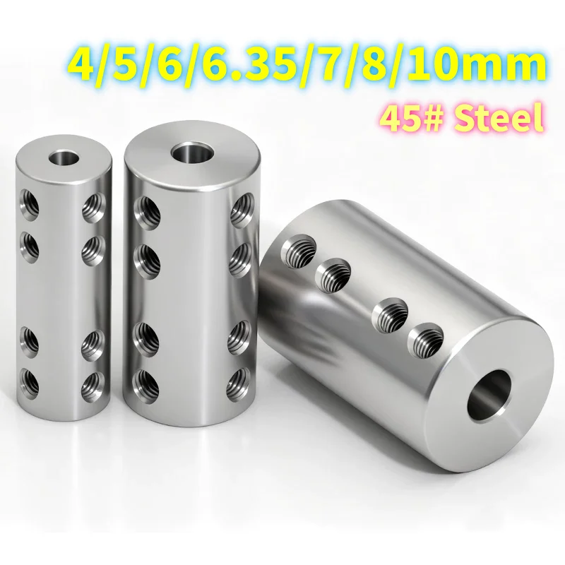 Bore 4/5/6/6.35/7/8/10mm 45# Steel Extended Cylindrical Rigid Coupling Motor Shaft Connection Coupler for 3D Printer Motors