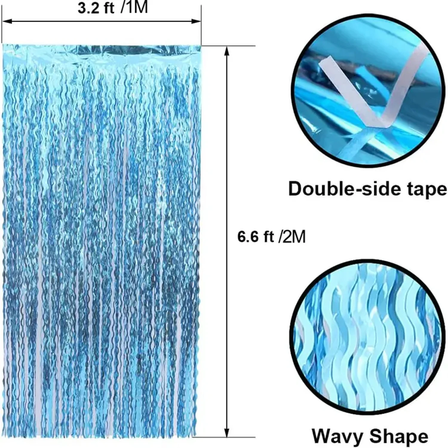 2PCS 2 * 1M metal wire foil tassel curtains in blue, suitable for baby showers, mermaids, underwater, ocean, and frozen party