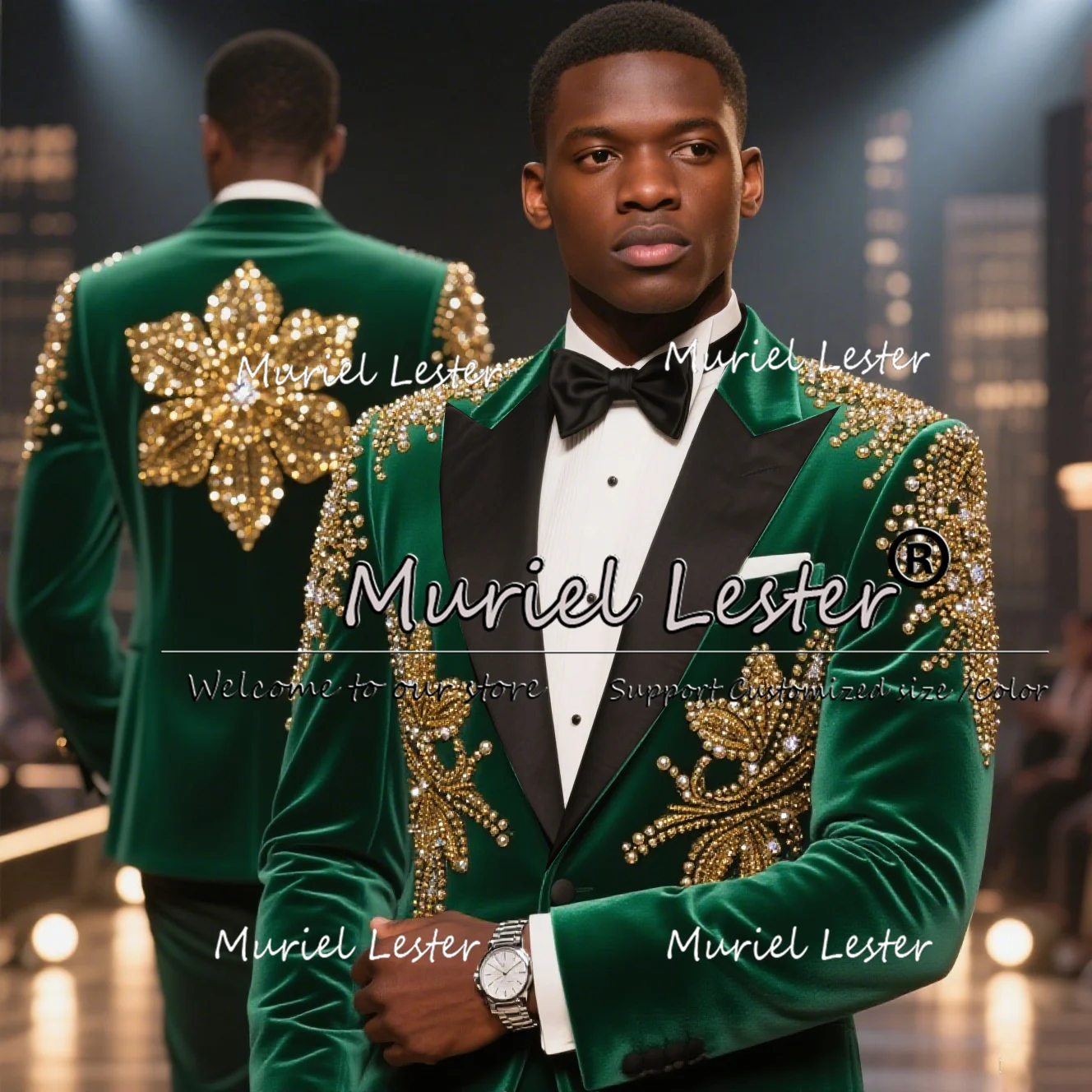 

Exquisite Jewelry Stones Suits Men 2 Pieces Sets Gold Pearls Velvet Costume Homme Groom Blazers Customized Wedding Tuxedos 2026