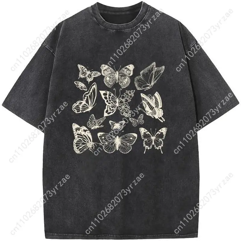 레트로 티셔츠 나비 남자 여자 고품질 빈티지 티셔츠 코튼 반팔 패션 티셔츠 부드러운 통기성 탑