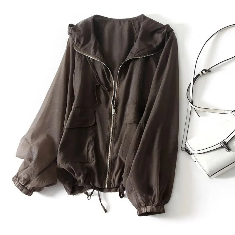 Thin Sunscreen Clothing Anti UV Loose Summer Long Sleeved Jacket Waterproof Quick Dry Women's Coat Outdoor Sports 2025 New top
