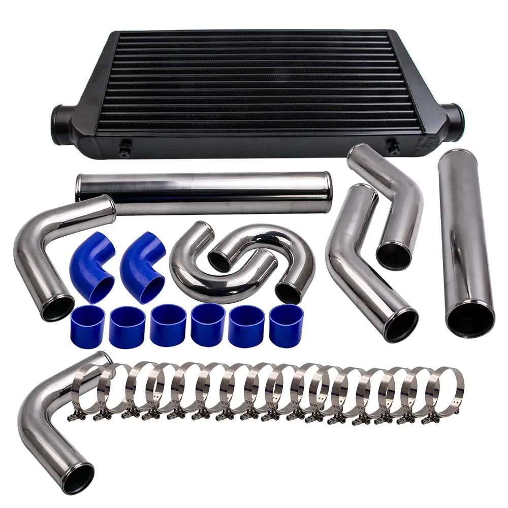 Aluminum front mount Intercooler 600×300×76 + 76 mm turbo pipe + BlUE hose kit