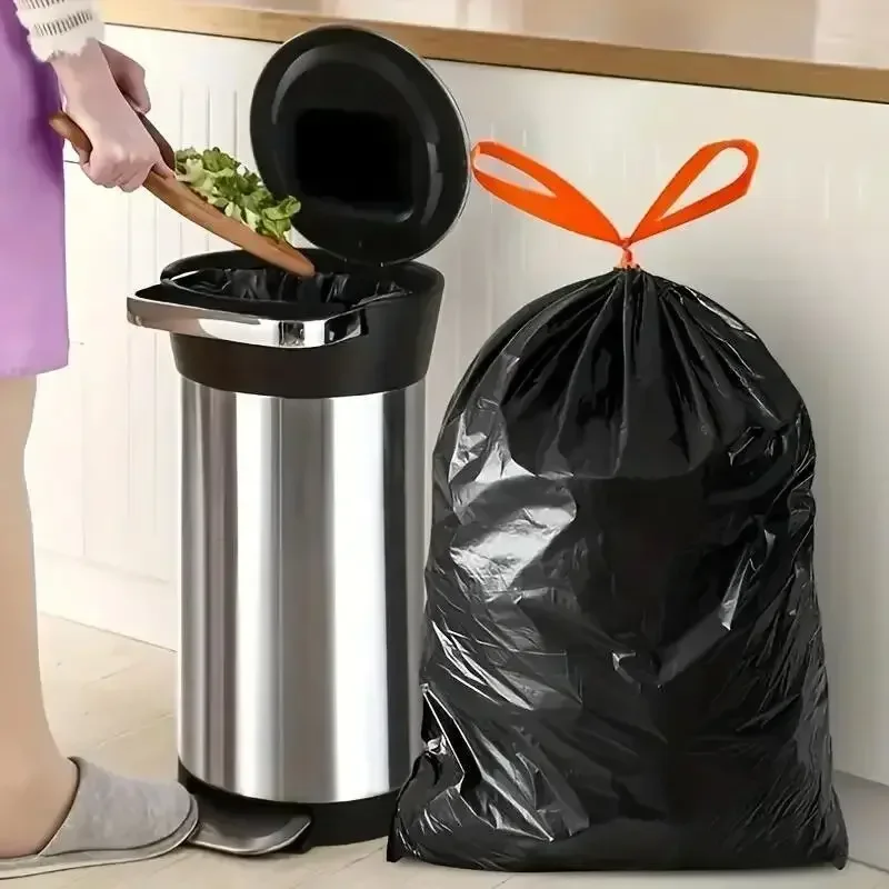 15/30PCS Large Garbage Bag 100L Black Disposable Drawstring Garbage Bag for Household Kitchen Dining Room Yard Cleaning