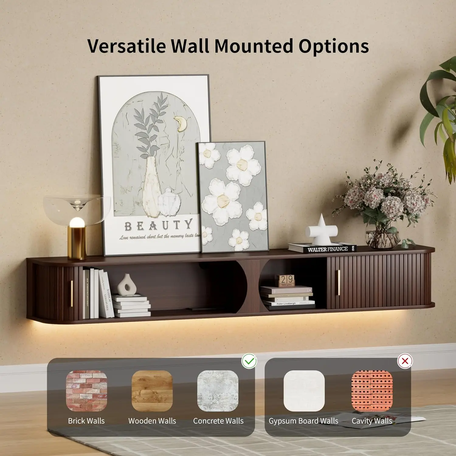 71" Floating TV Stand with Power Outlet for TVs up to 80", Mid Century Modern TV Console with RGB LED Lights,Customized