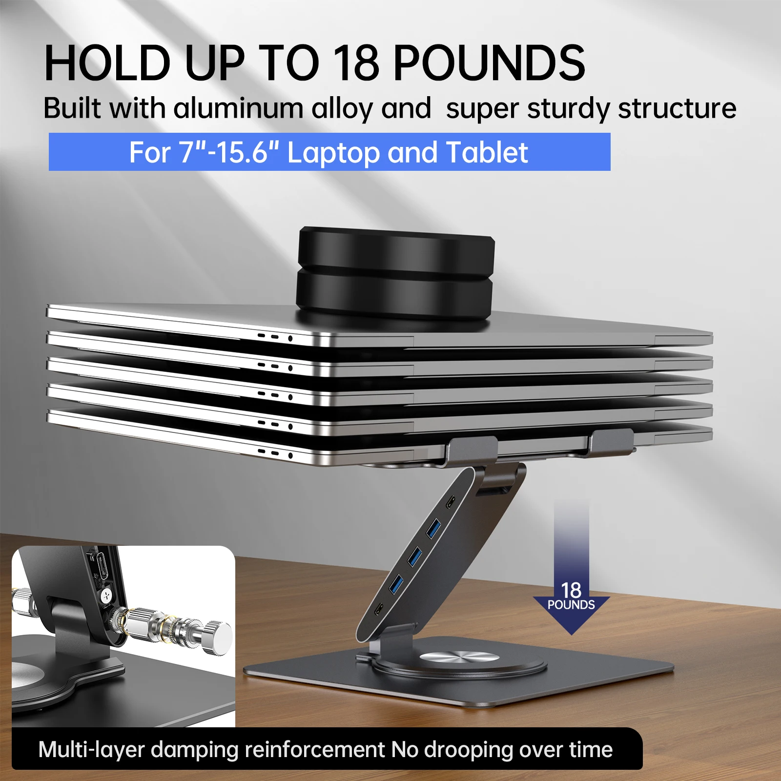 Laptop Docking Station Stand 360-degree Swivel Laptop Stand with Universal USB Hub for Macbook Air Pro/HP/Dell/Lenovo 4xUSB 3.0