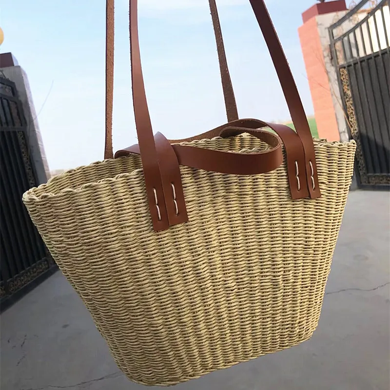 Palha grande Sacos De Ombro Tecido para As Mulheres 2023 Tendência Verão Tassel Resort Tote Feminino Vintage Beach Handbag Marca Top-handle Bag