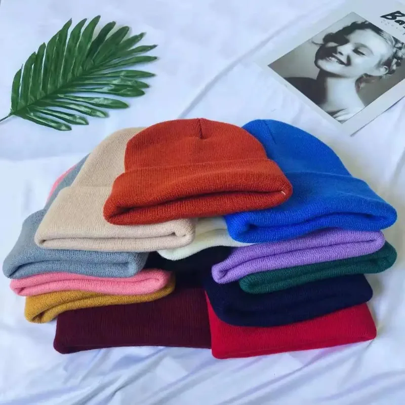 Gorro Fluorescente Quente para Mulheres e Homens, Gorro de Tricô e Crochê para Outono e Inverno, Cores Preto, Vermelho, Branco, Azul Marinho e Rosa