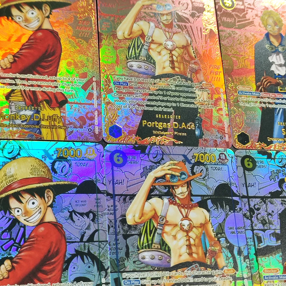 การ์ดสะสมแฟลชการ์ด วันพีซ OPCG ภาษาอังกฤษ/ญี่ปุ่น ลูฟี่ ซาโบ เอส รับมรดกของเขา OP-13 รุ่นเรดโกลด์ คอลเลคชั่น