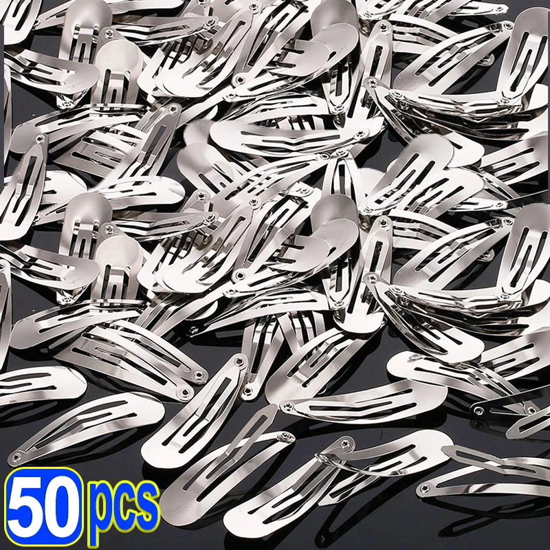 1/50pcs Korean YK2 Hair Clips Metal Silver Hairpins Women Girls Snap BB Clip Base for DIY Hair Barrettes Styling Accessories