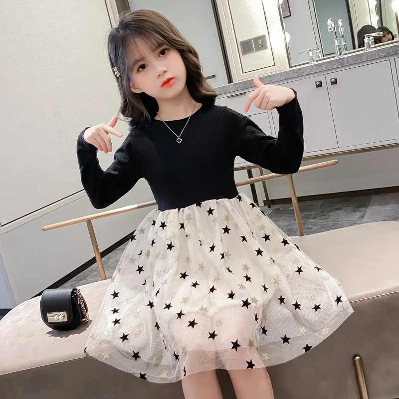 2024 teenager Kids baby Girls party Dresses Tulle clothes mesh stars long Ruffle Cute Children 3 4 5 6 7 8 9 10 11 12 years