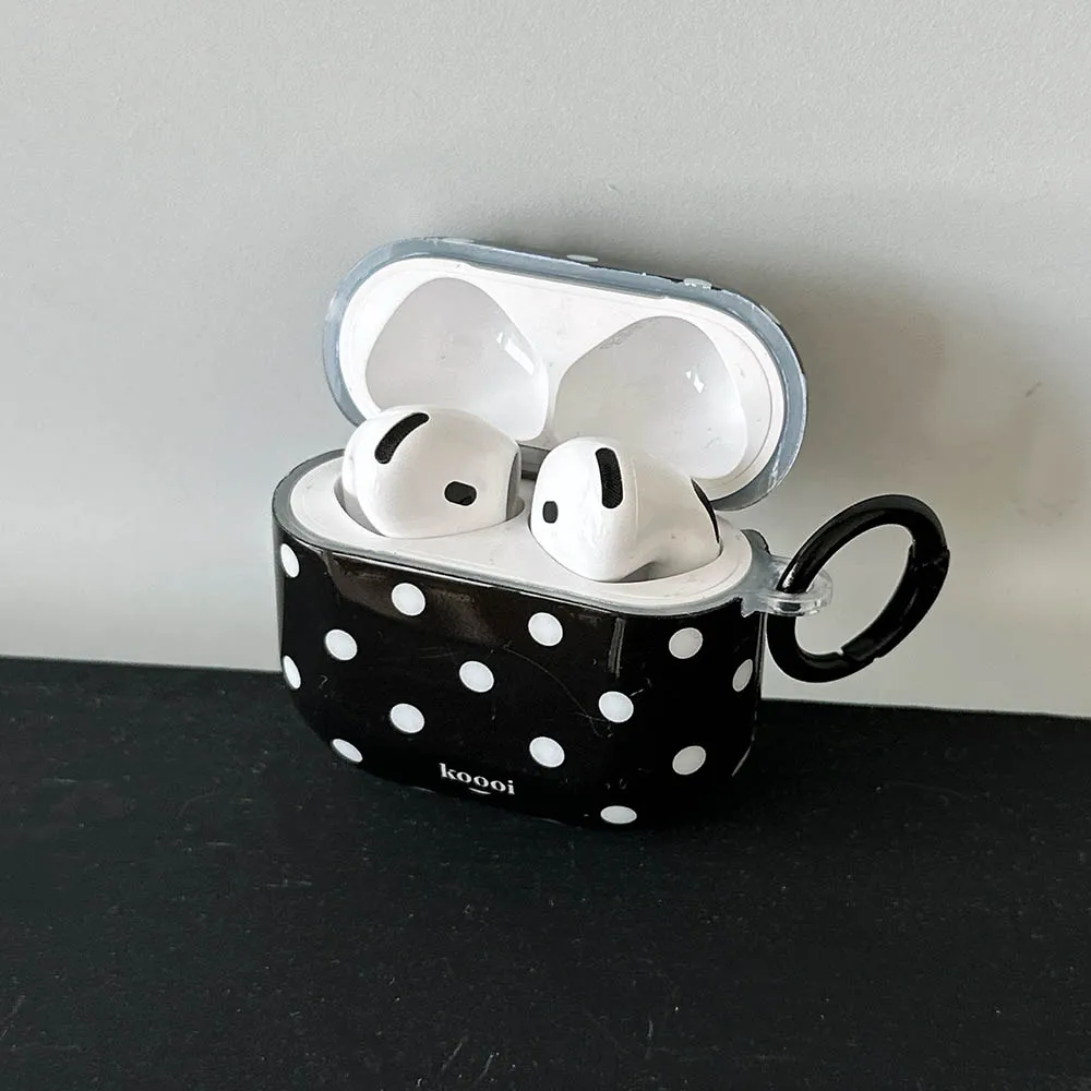 بسيطة الكورية أبيض أسود نمط البولكا نقطة مع حلقات واقية حقيبة سماعة الاذن مناسبة ل AirPods 1 2 3 4 Pro Pro2 Pro3 لينة #6