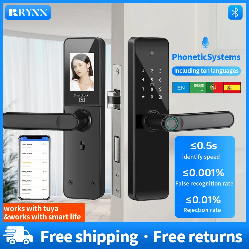 RYNX Tuya Smart Camera Electronic Lock With Biometric Fingerprint for Intelligence Door Lock Smart keyless Home Life App Remote