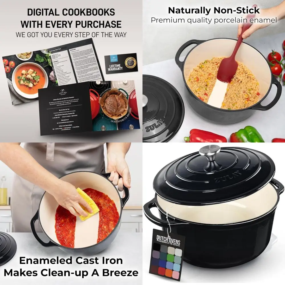 

Enameled Cast Iron 6-Quart Dutch Oven with Lid - Durable, Oven-Safe Up to 500°F, Ideal for Baking, Stews, and Roasting - Black