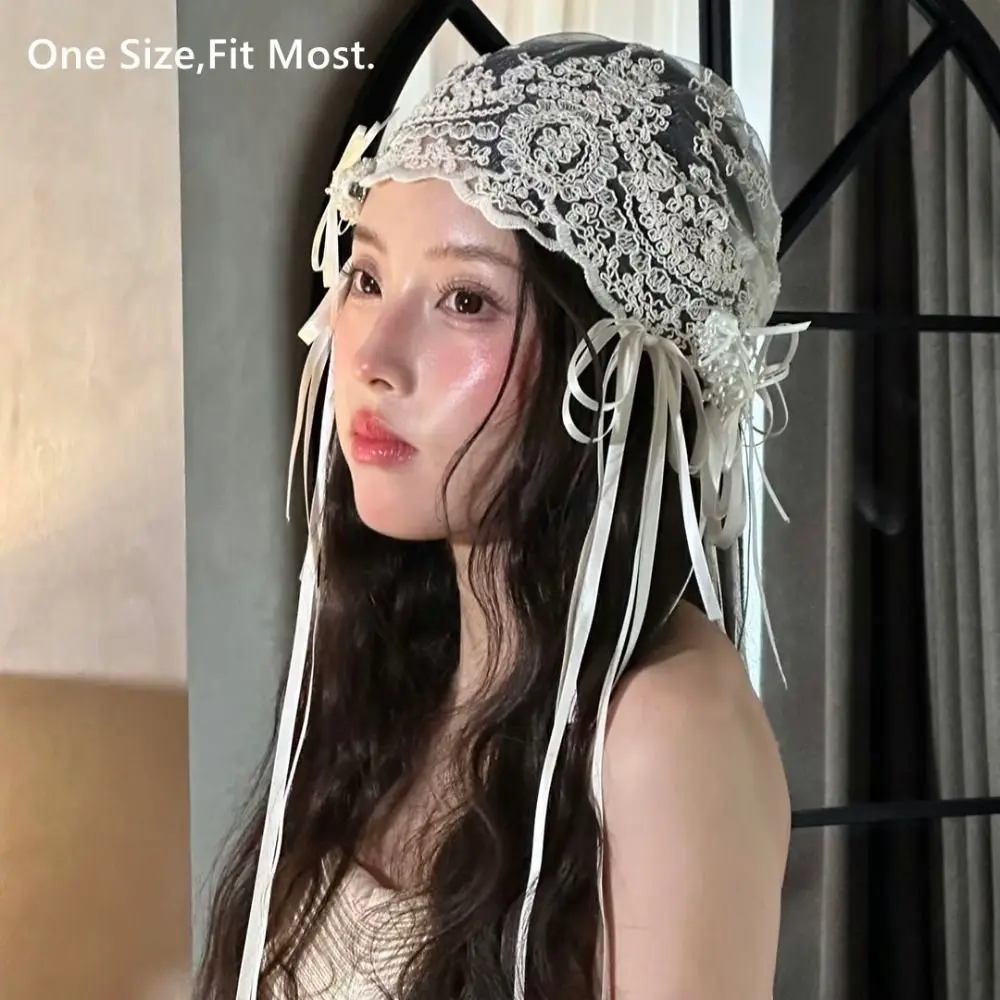New Design with Bow Ribbon Bridal Lace Bow Ribbon Headband Breathable French Style Wedding Headband Retro Hair Accessories image 6