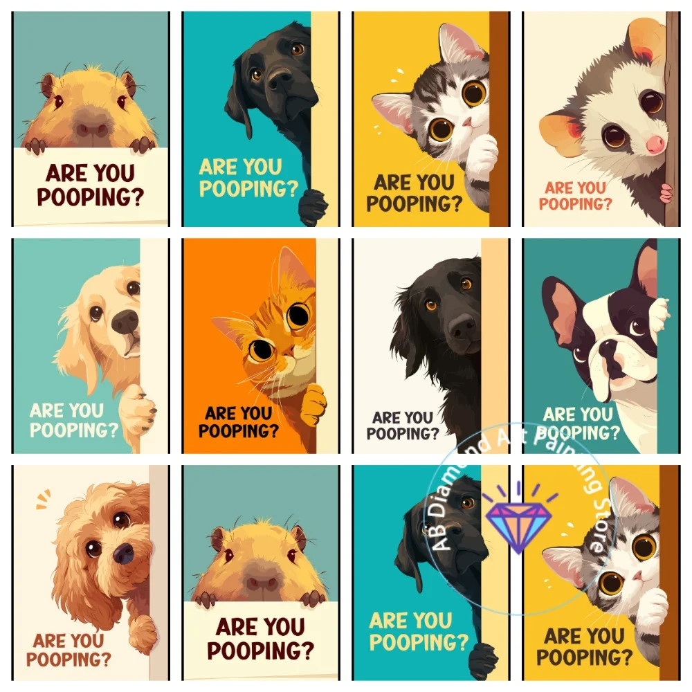 

Retro Are You Pooping Cute Cat Quotes AB Diamond Painting Kit Square Round Diamond 5D DIY Mosaic Handmade Art Gift Home Decor