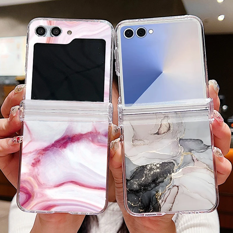 Colorful Marble Print Phone Case For Samsung Galaxy Z Flip 7 FE 6 5 4 3 5G Folding Hard PC Clear Cover For Samsung Z Flip7 Flip6