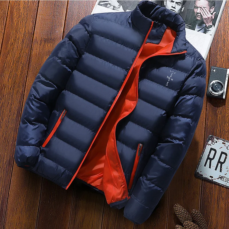 2024 Men\'s Trendy and Handsome New Warm Parka Winter Casual Coat Solid Standing Collar Windproof Cotton Jacket