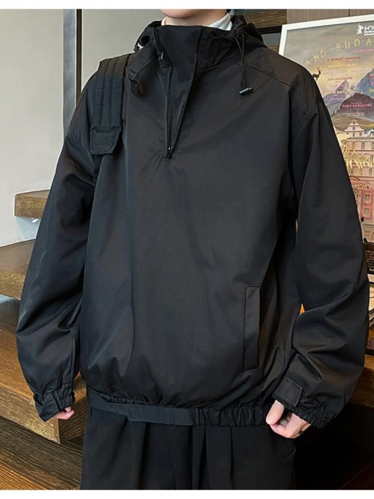 

Мужская куртка свободного кроя с капюшоном на молнии, ветрозащитная, для активного отдыха, весна-осень, модная, брендовая, молодежная, длинный рукав