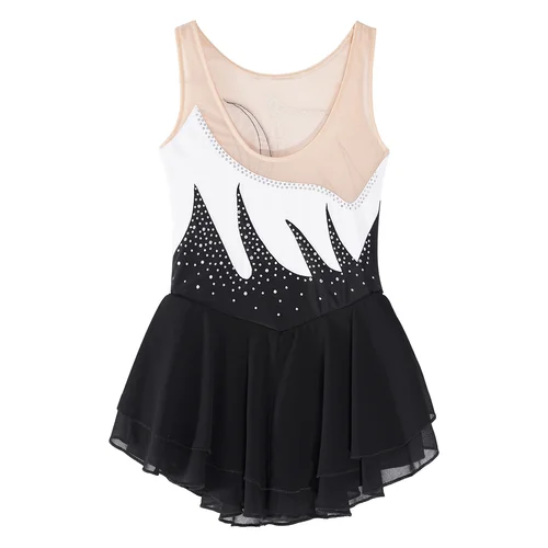 Imagen 2 del producto Traje de patinaje artístico para gimnasia con diamantes de imitación brillantes para niñas, vestido de actuación de danza lírica de Ballet sin mangas de malla transparente