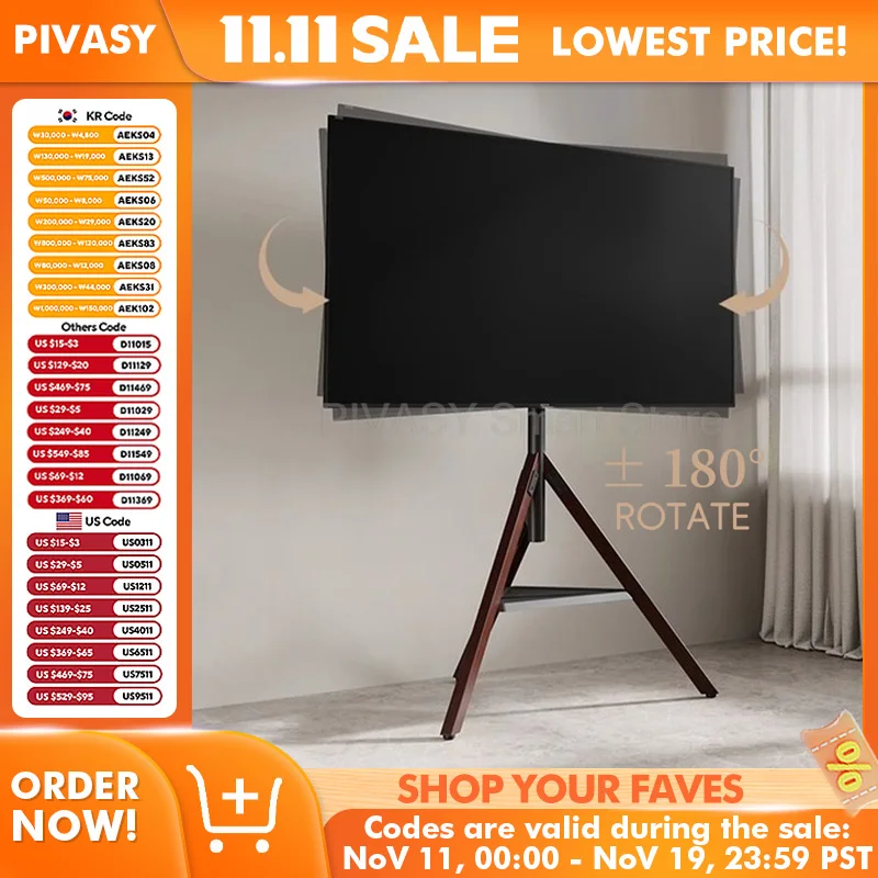 Adjustable Floor TV Stand with Tripod Base Height TV Holder for 32