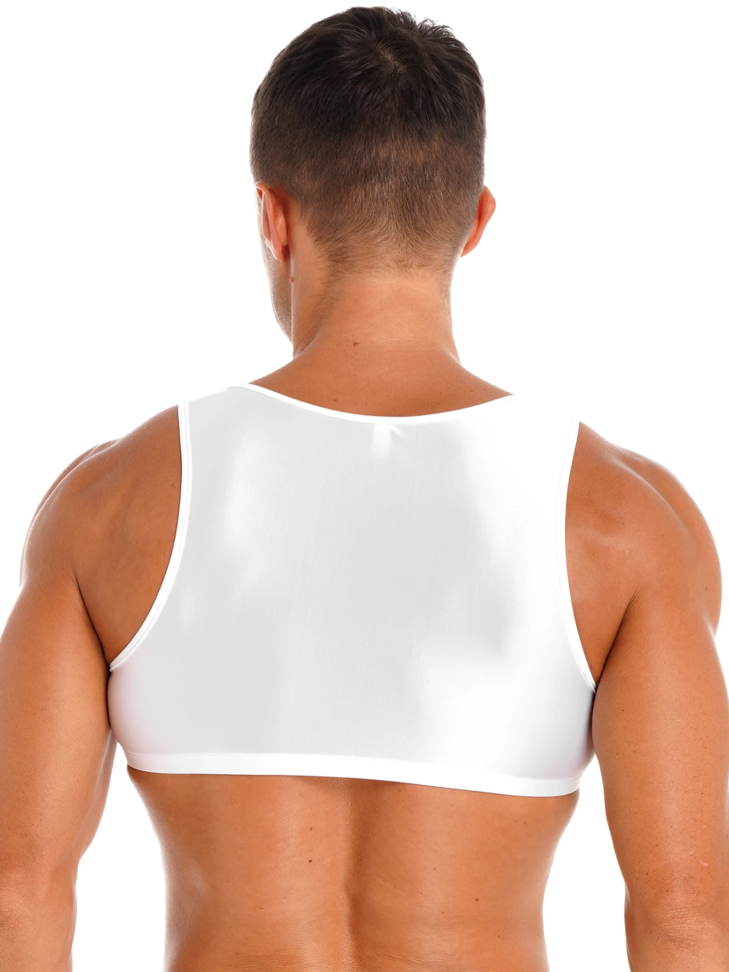 Mens Glossy Crop Tops Sleeveless Solid Color Tanks Sports Yoga Gymnastics Workout Fitness Exercise Vest Tops Beachwear Swimwear