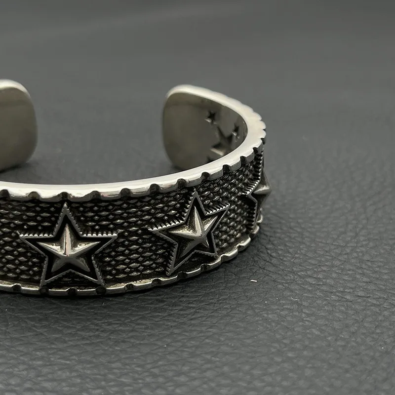 Open Pentagram Bracelet for Men and Women, Retro Tooth Mark Wide Version Domineering Arm Ring