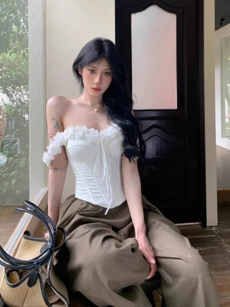 Harajuku Subculture T-shirts Elegant Harajuku Y2k Crop Tops Summer Sexy Slim Women Vintage Office Lady Tees Sleeveless Tshirts