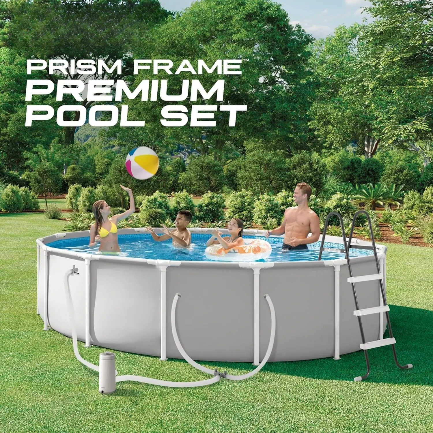 15 Ft 42 Inch Round Prism Frame Above Ground Pool Complete Set Steel Frame Swimming Pool With 1000 GPH Filter Pump
