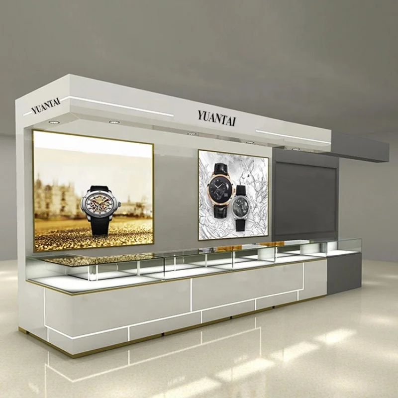 custom.Commercial Furniture Watch Kiosk Display Showcase Vitrine Jewelry Showroom Counter Stand Design Equipment