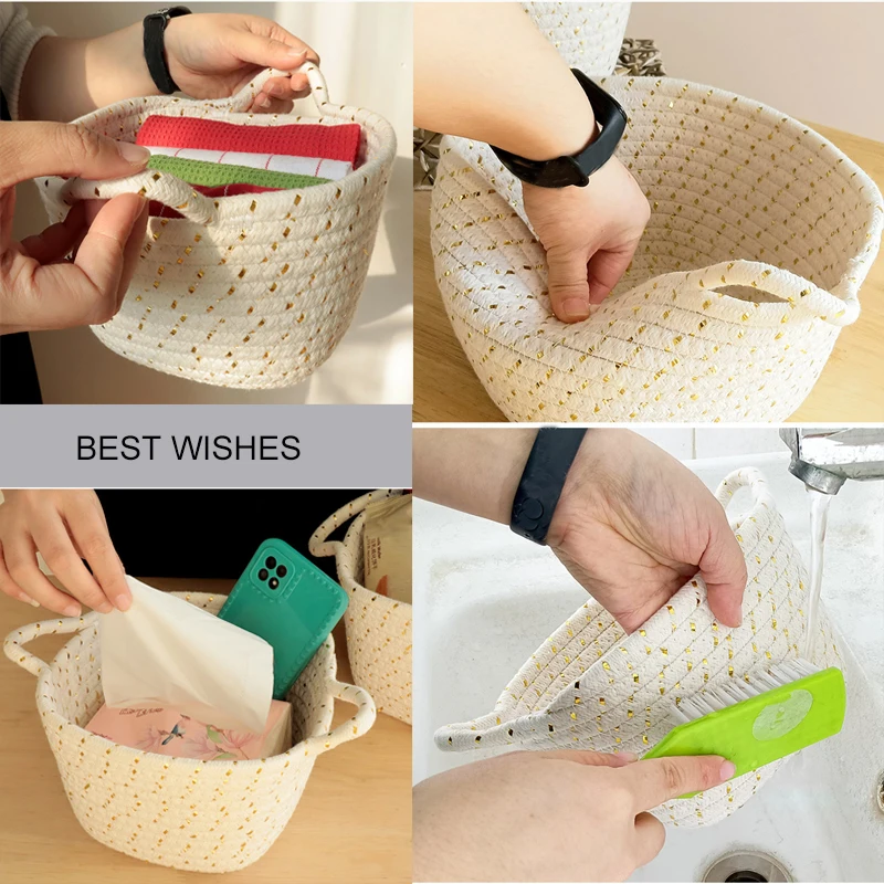 

S-M-L/Set Rope Woven Baskets for Organizing Woven Rope Storage Basket Multifunctional Toy Basket for Desktop Nursery Office