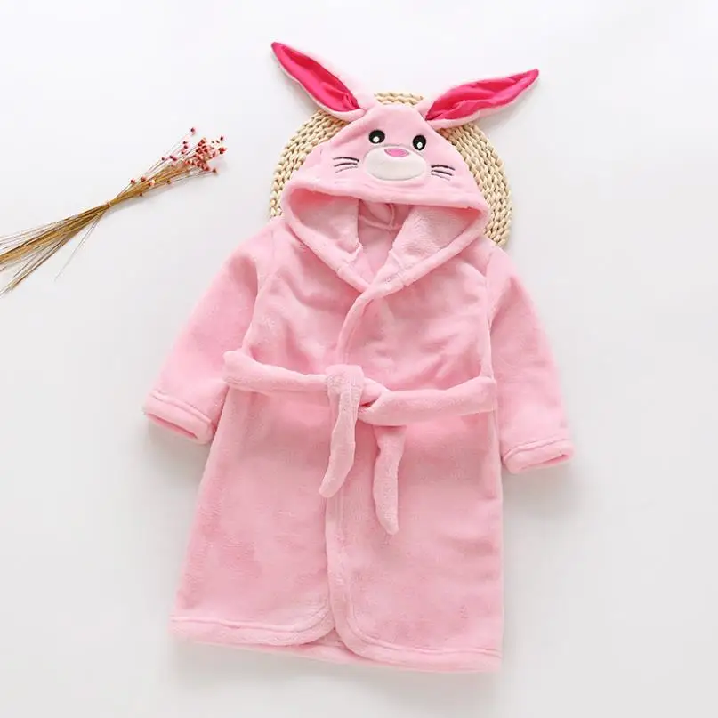 New Autumn Winter Children Sleepwear Robe Flannel Thicken Hooded Warm Bathrobe Kids Pajamas Boys Girls Lovely Cartoon Robes2-6Y