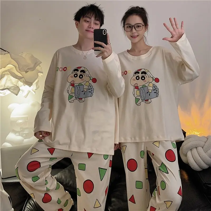 Couple Pajamas Crayon Shin-Chans Spring Autumn Loose Set New Anime Kawaii Good Texture Soft Comfort Girls Boys Gifts Lovely